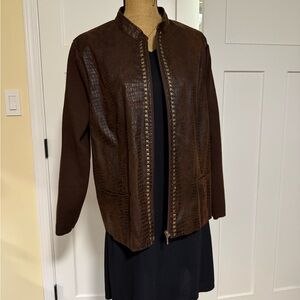 Allison Daley Dark Brown Faux Croc Zip-Front Jacket